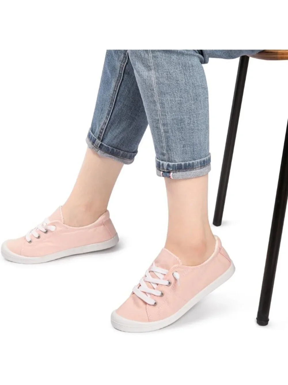 Women's Peach Pink Canvas Low Top Classic Non Slip Rubber Outsole Flat Sneakers